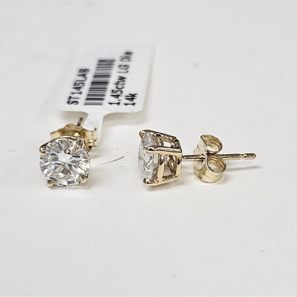 14K Yellow Gold Round Lab Grown Stud Earrings - 1.20 ctw